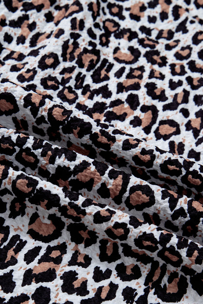 Leopard Contrast Trim Frilled V-Neck Shirt