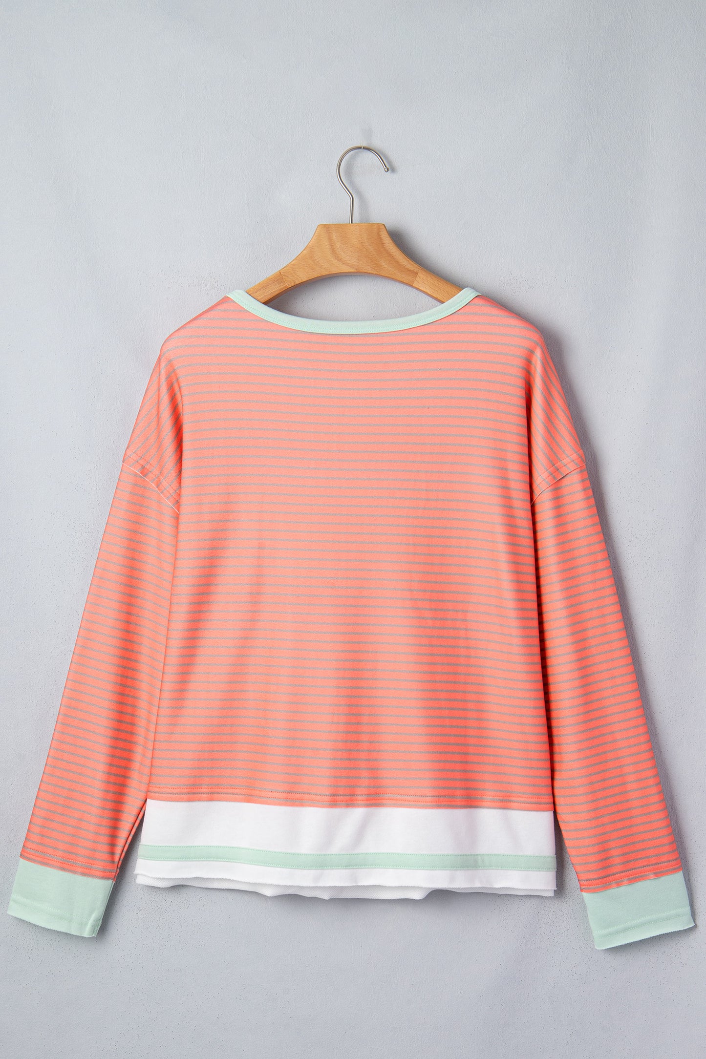 Stripe Colorblock Raw Seam Long Sleeve Top
