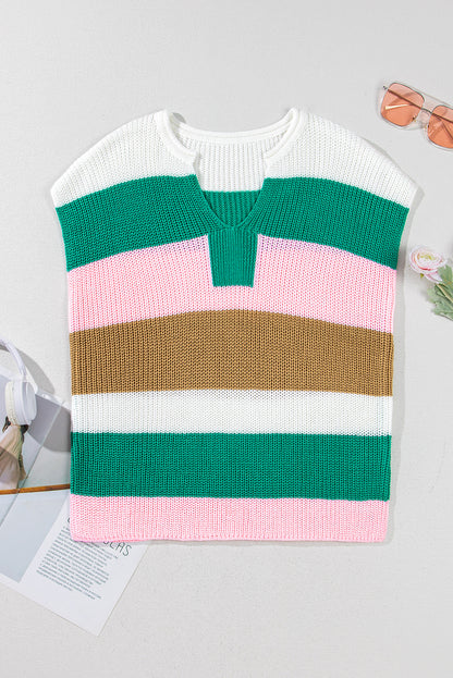 Stripe Colorblock V-Neck Sweater T-Shirt