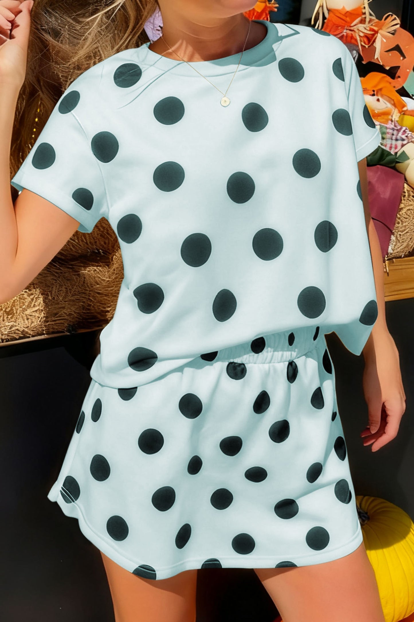 Polka Dot Short Sleeve Top & Mini Skort Set