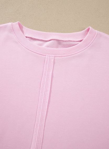 Solid Lace Trim Raw Seam Loose Sweatshirt