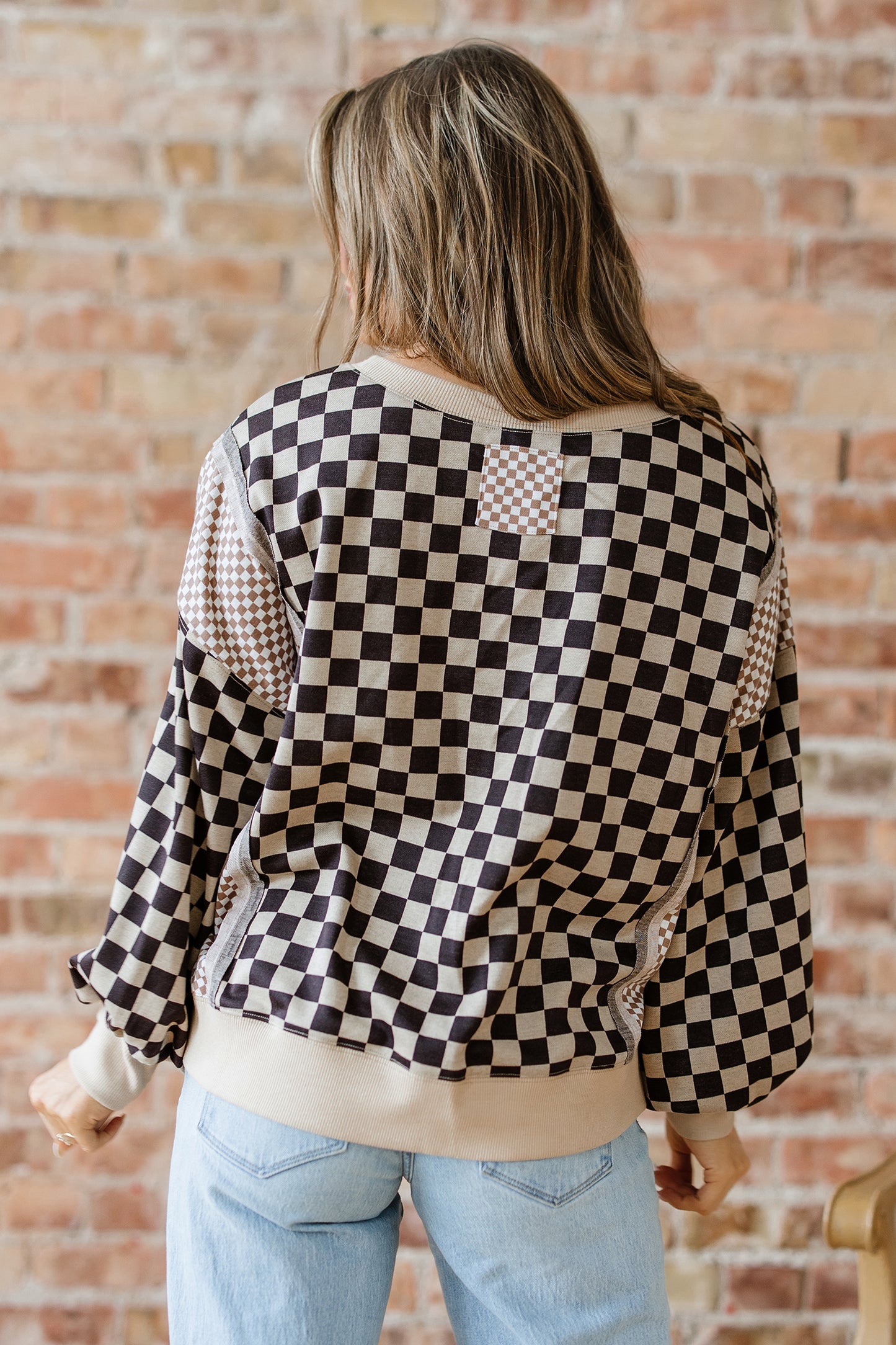 Checker Patchwork Long Sleeve Top