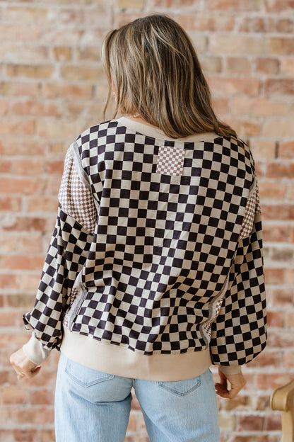 Checker Patchwork Long Sleeve Top