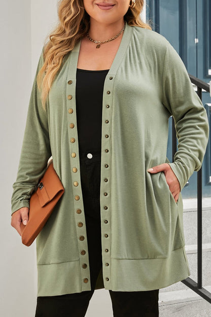 Plus Size Snap Button Front Cardigan