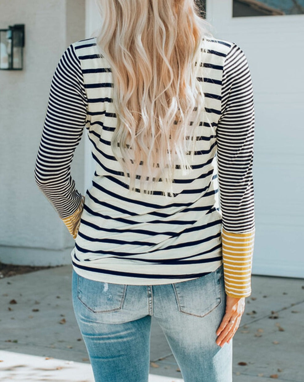 Stripe Long Sleeve Henley Top