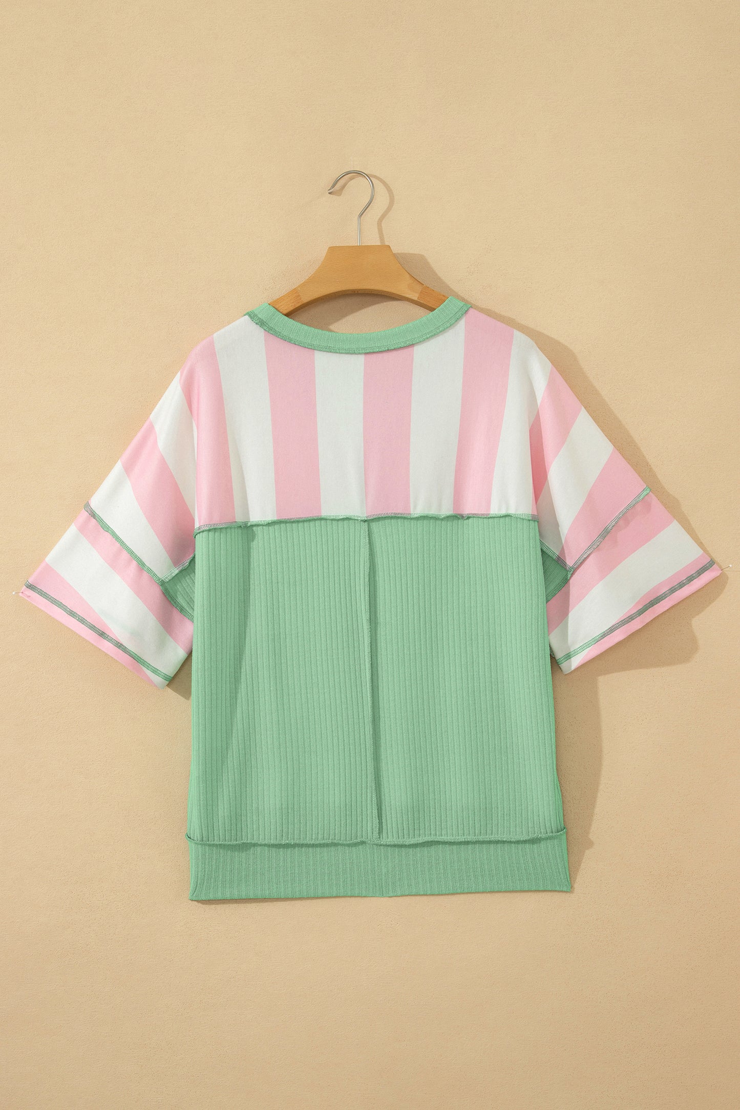 Stripe Exposed Seam Ribbed Patchwork Oversized Tee