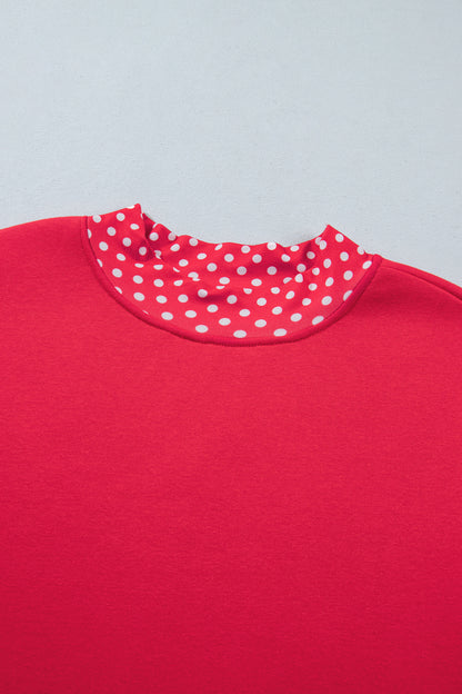 Polka Dot Contrast Trim Mock Neck Sweatshirt