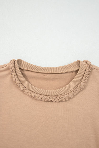 Solid Braided Trim Puff Sleeve Dress