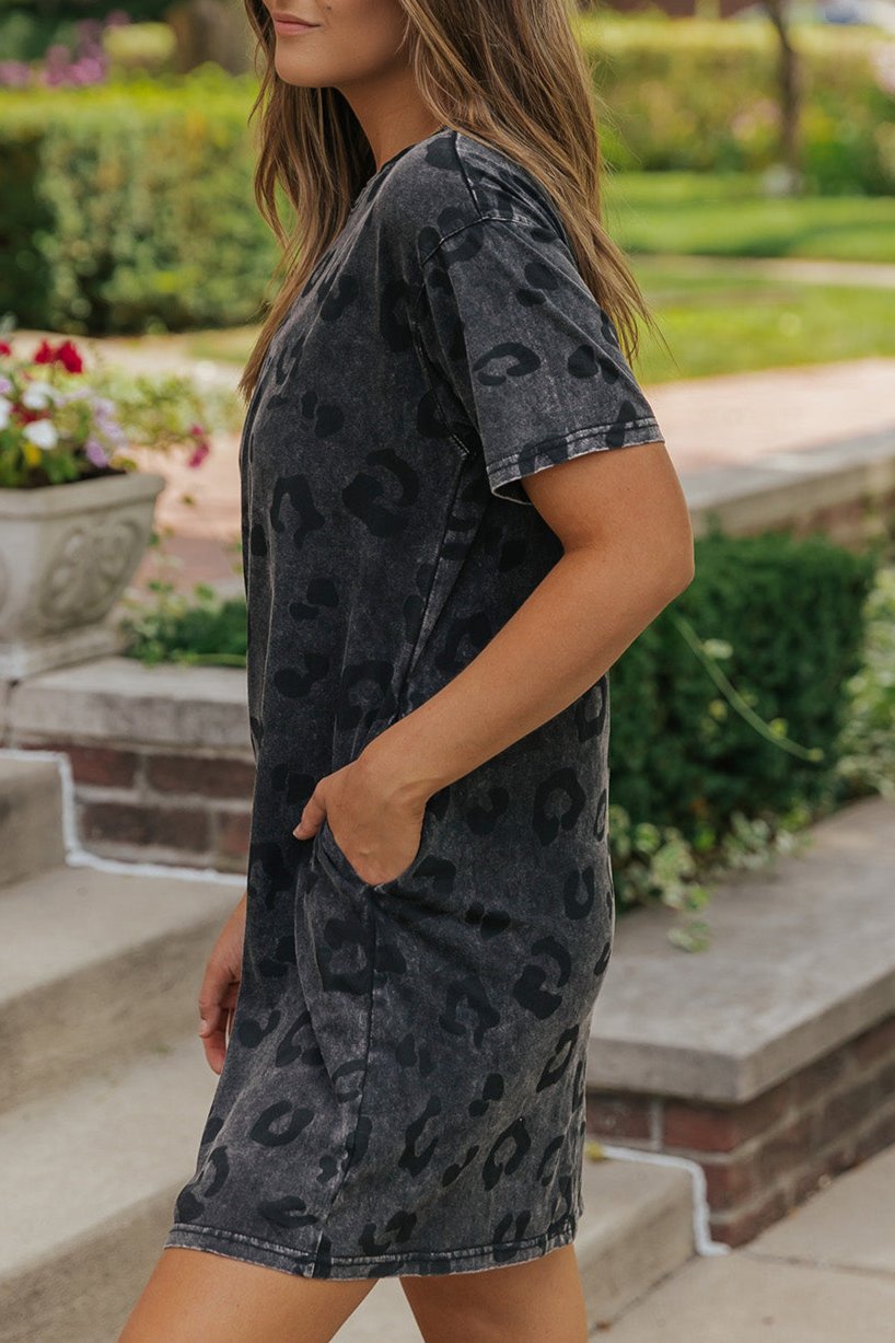 Leopard Pocketed T-Shirt Dress