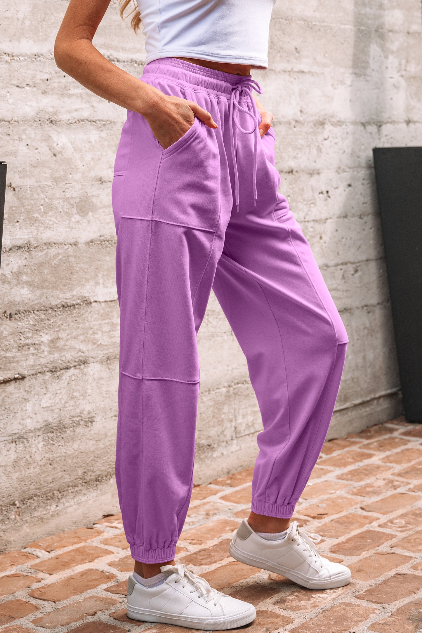 Solid Drawstring Elastic Waist Jogger Pants
