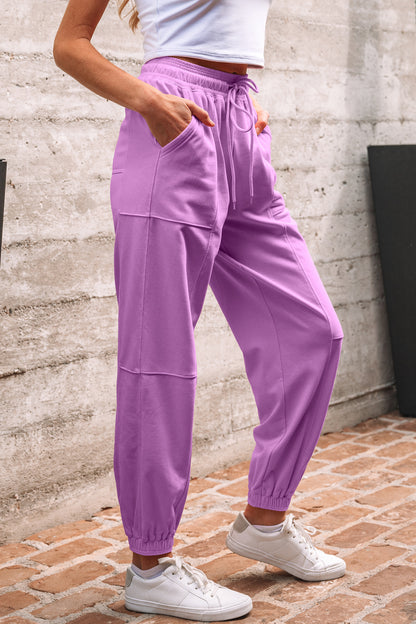 Solid Drawstring Elastic Waist Jogger Pants