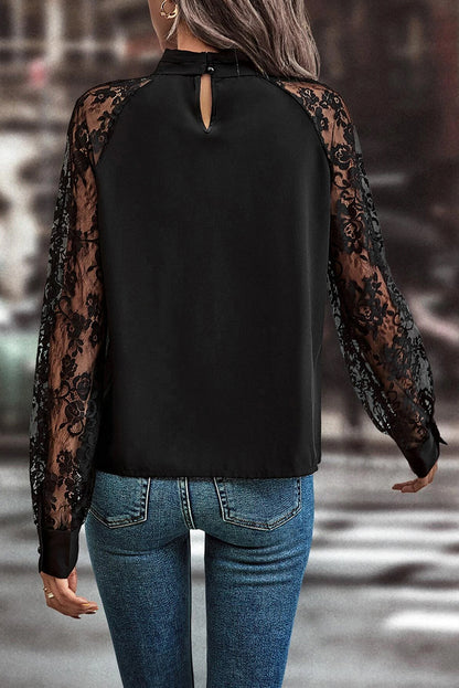 Floral Lace Raglan Sleeve Blouse