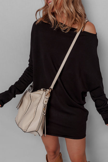 Solid Asymmetric Neck Sweater Mini Dress