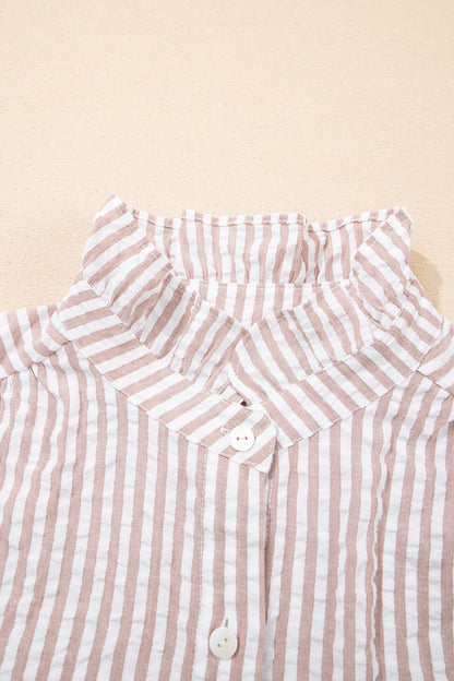 Stripe Frilled Collar 3/4 Sleeve Maxi Dress