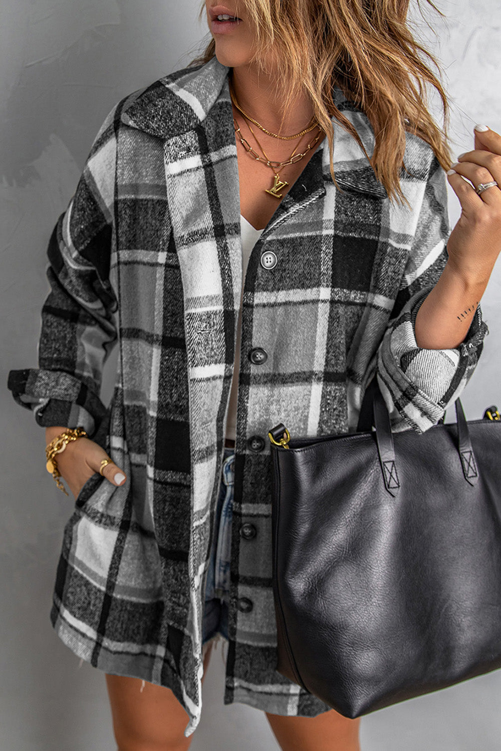 Plaid Buttoned Shirt Jacket