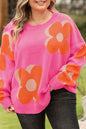 Retro Floral Crewneck Sweater Plus Size