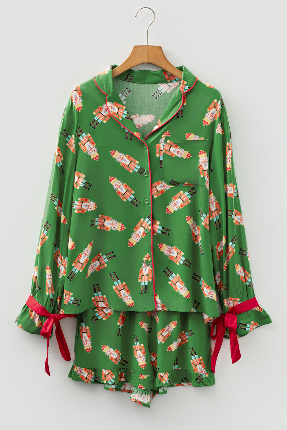 Christmas Bow Top and Ruffle Shorts Pajama Set