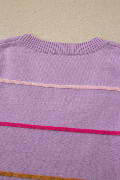 Stripe Ribbed Trim Sleeveless Sweater Knit Tank