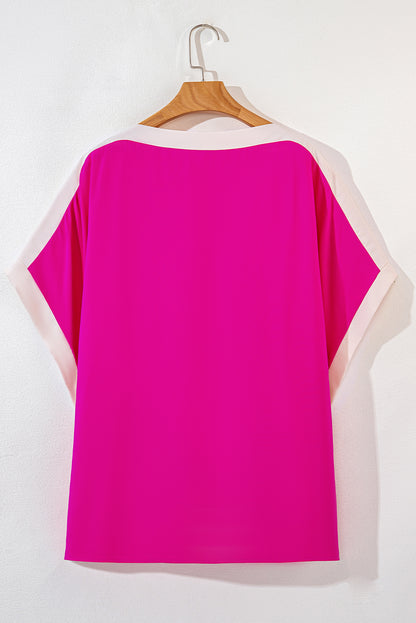 Colorblock Boat Neck Tunic Blouse