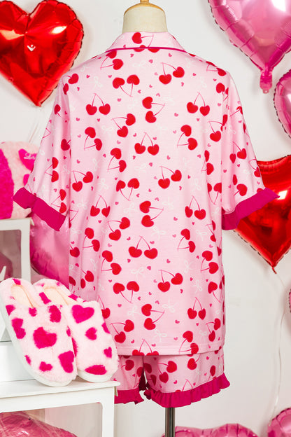 Cherry Bow Tie Top and Shorts Pajama Set
