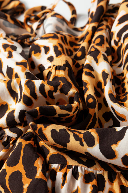 Leopard Short Puff Sleeve Babydoll Top