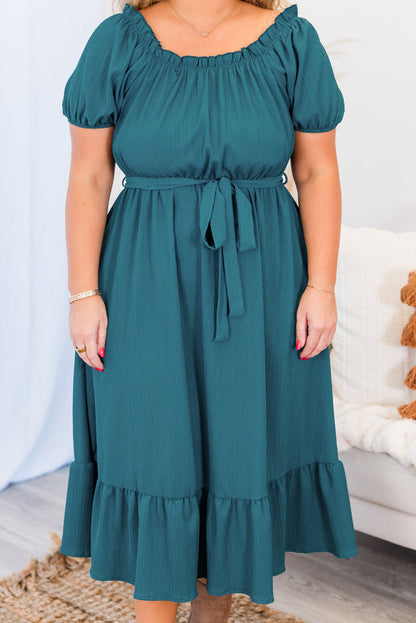 Plus Size Ruffle Puff Sleeve Midi Dress