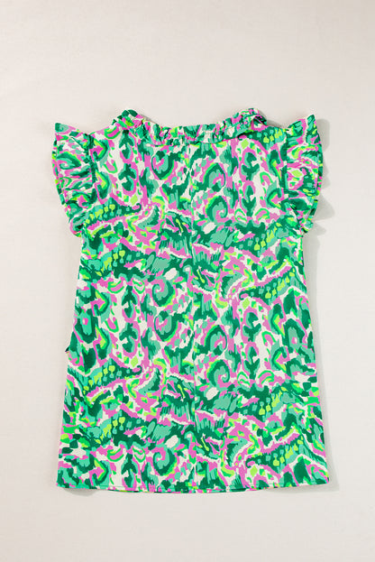 Abstract Ruffle Trim Tank Top