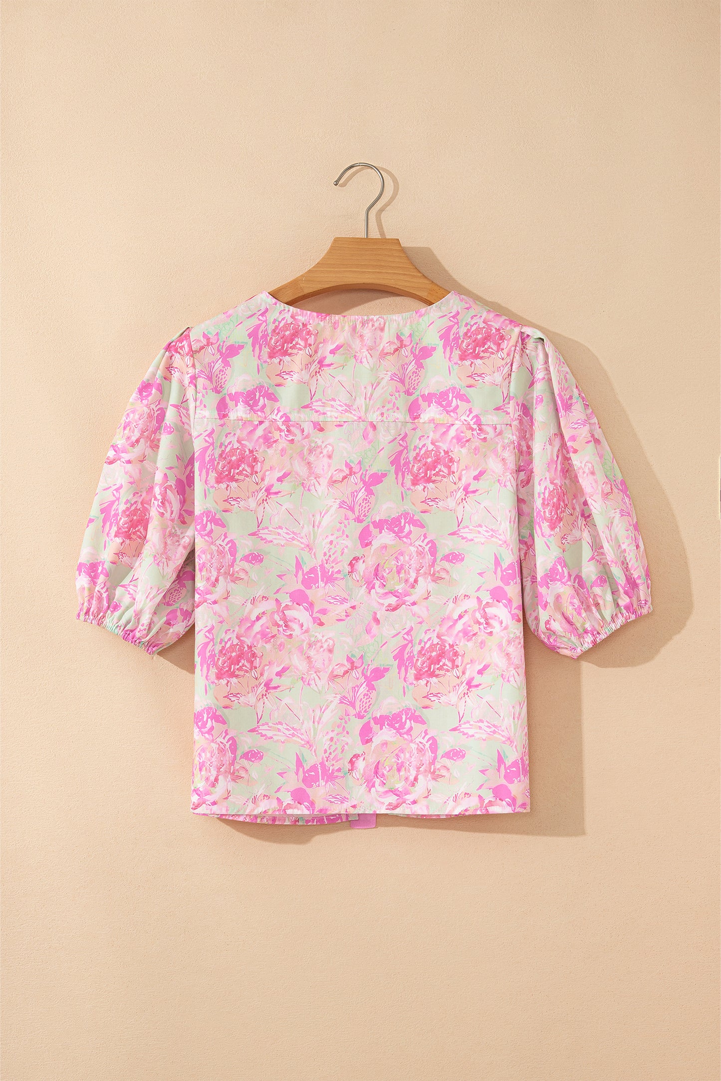 Floral Ribbon Tie Front Puff Sleeve Blouse