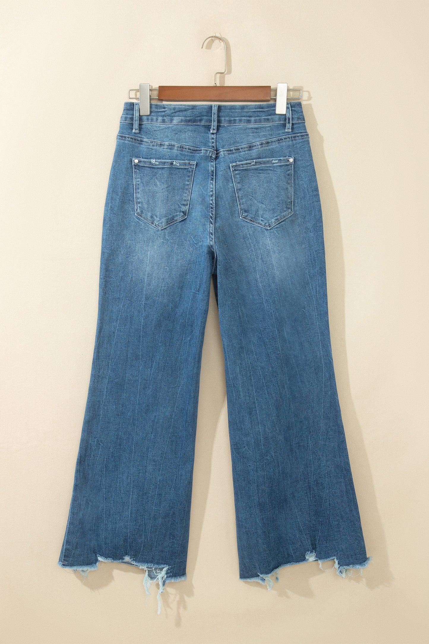 Denim High Waist Frayed Hem Flare Jeans