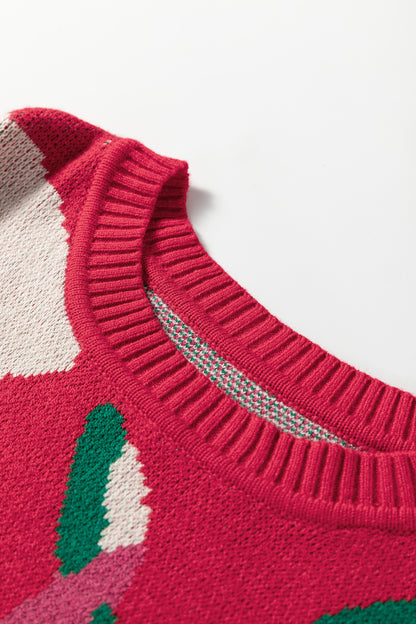 Floral Abstract Short Puff Sleeve Sweater