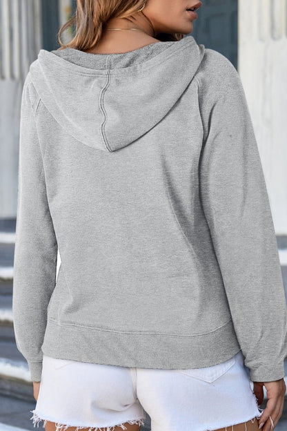 Solid Zip Up Pocketed Hoodie