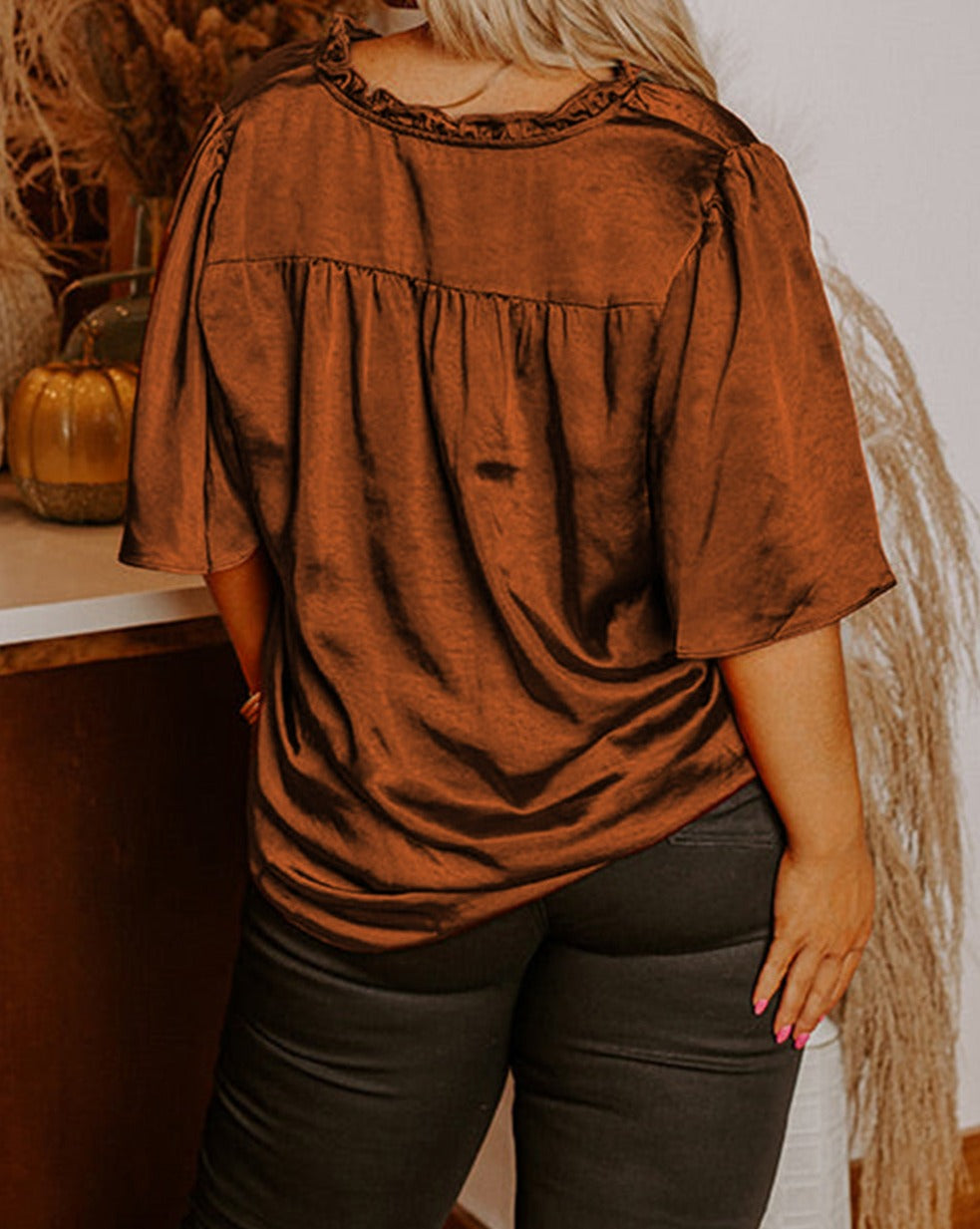 Satin Split Neck Blouse Plus Size