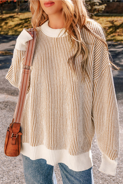 Stripe Contrast Trim Sweater