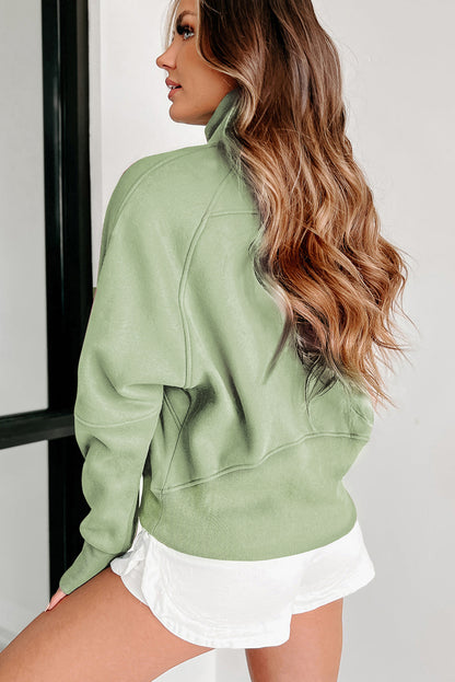 Solid Fleece-Lined Half-Zip Up Collar Sweatshirt