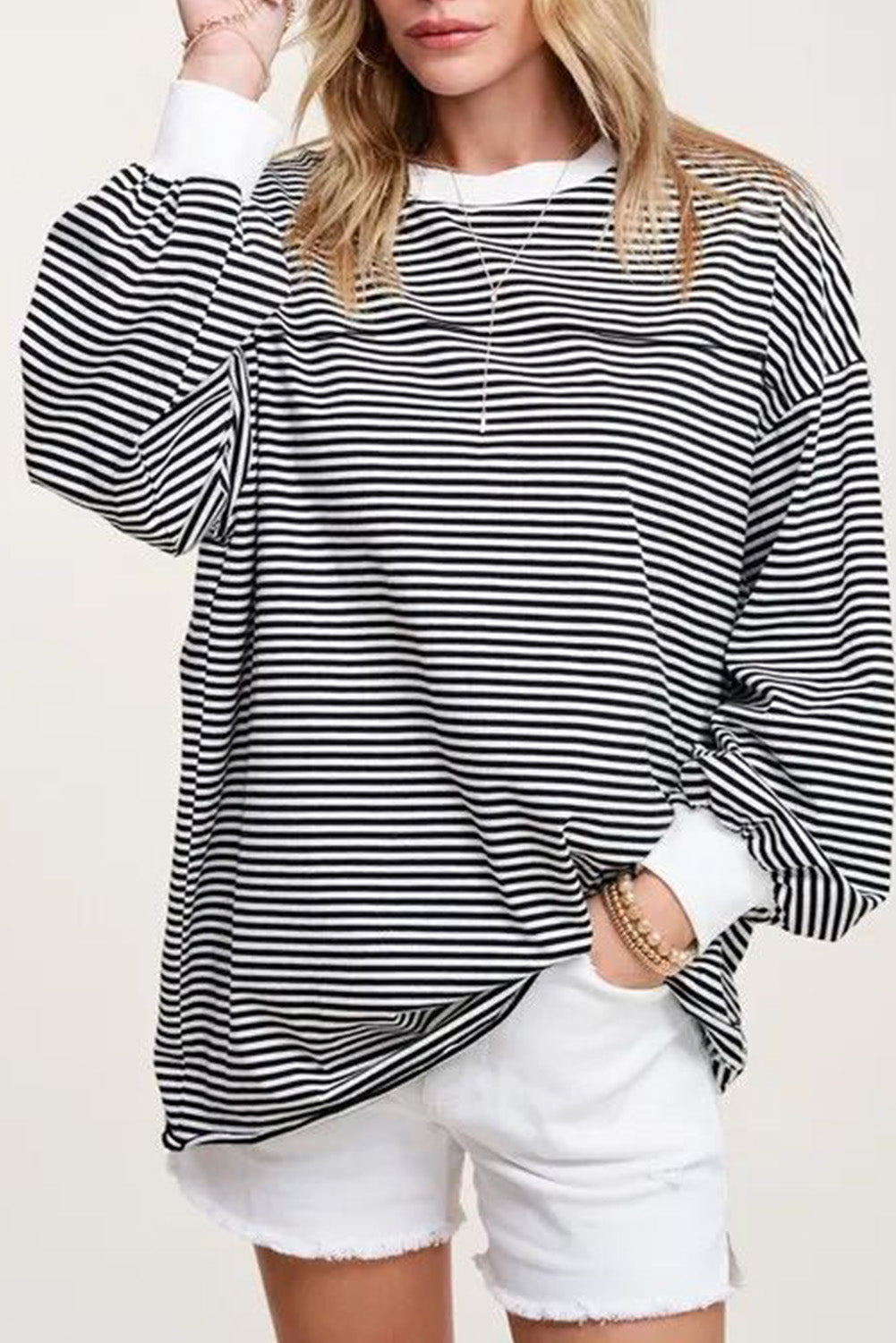 Stripe Drop Shoulder Loose Sweatshirt