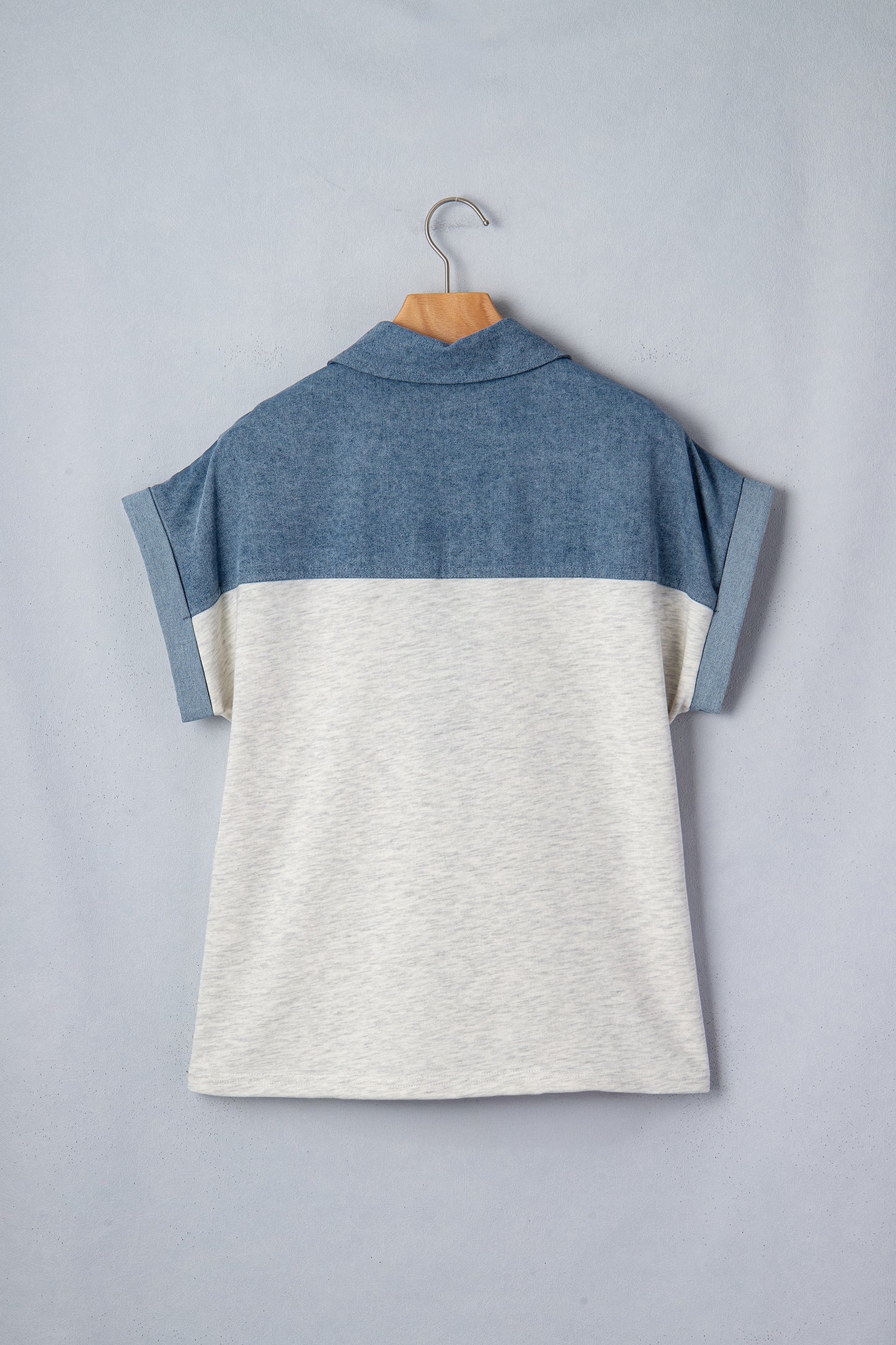Colorblock Denim Patchwork Buttoned Polo Top