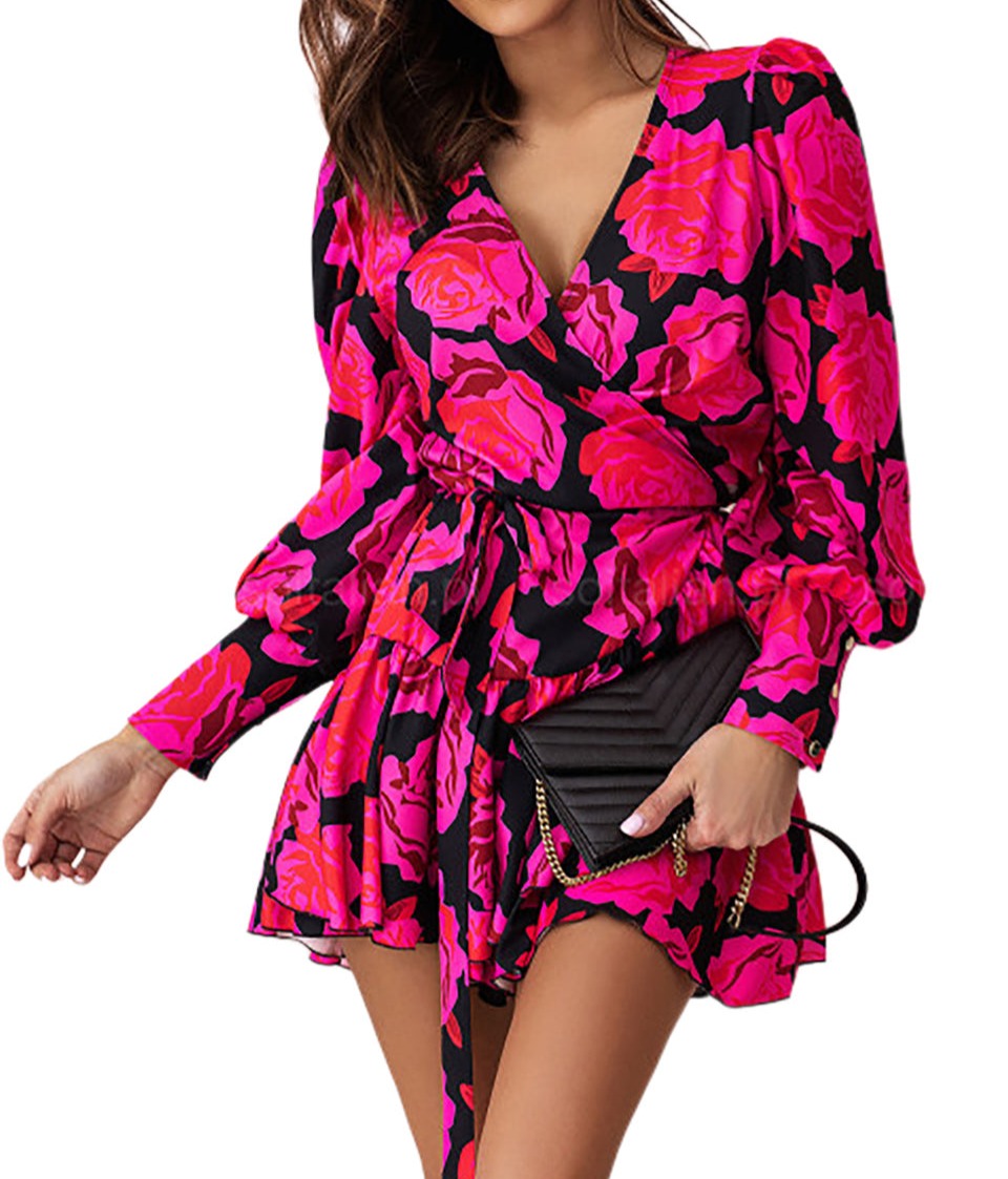 Rose Long Sleeve Tiered Mini Dress