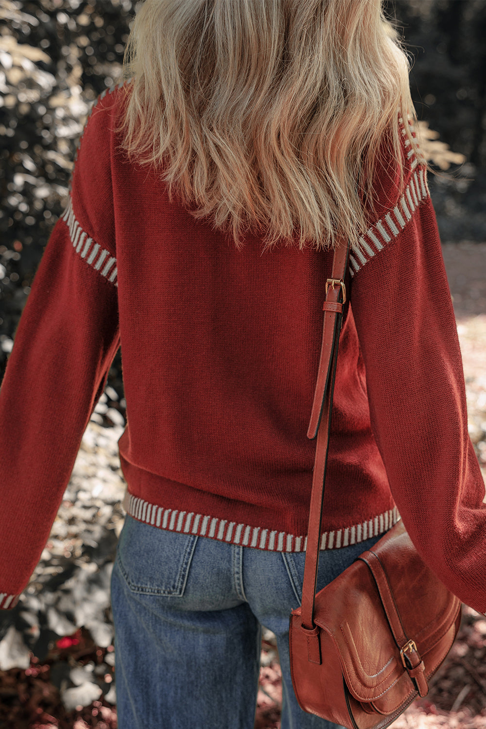 Contrast Trim Drop Shoulder Sweater