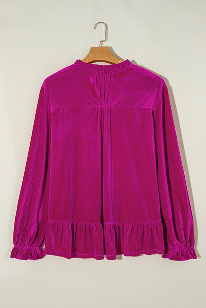 Velvet Ruffle V-Neck Blouse Plus Size