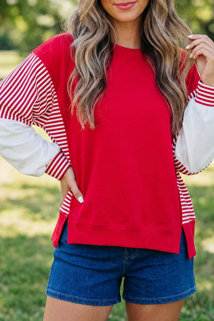 Stripe Leopard Patchwork Long Sleeve Sweatshirt