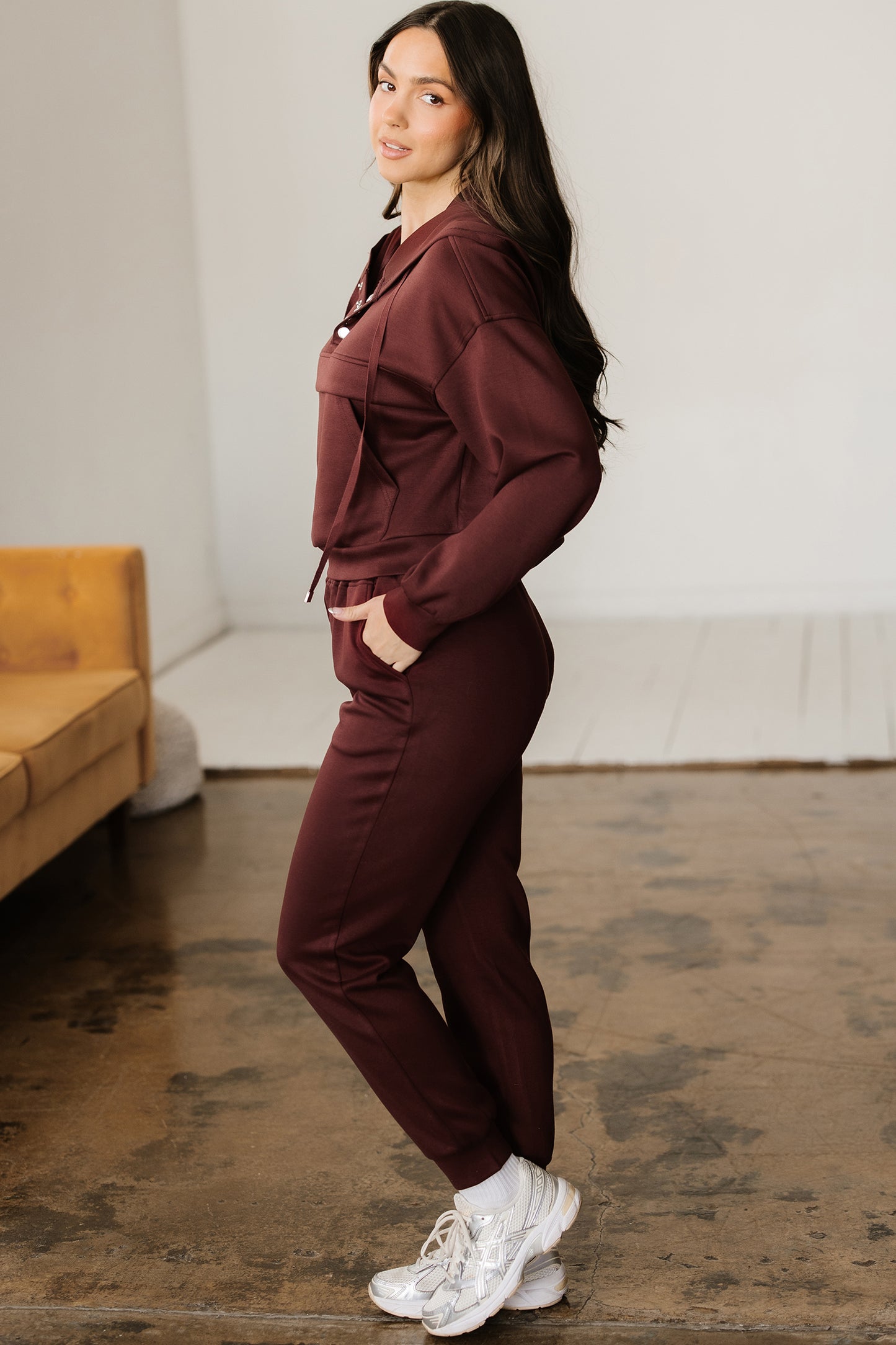 Solid Cropped Hoodie and Jogger Lounge Set