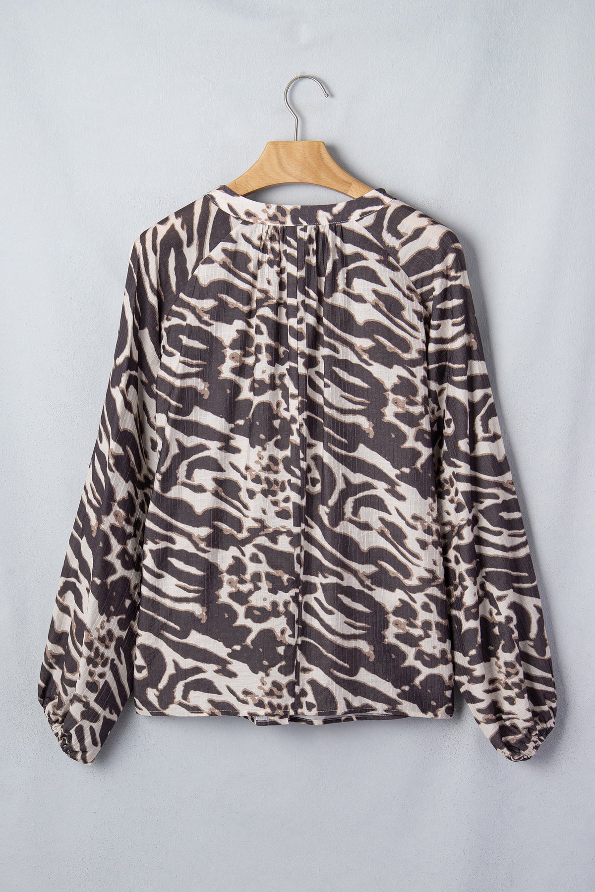 Leopard Buttoned V-Neck Long Sleeve Shirt