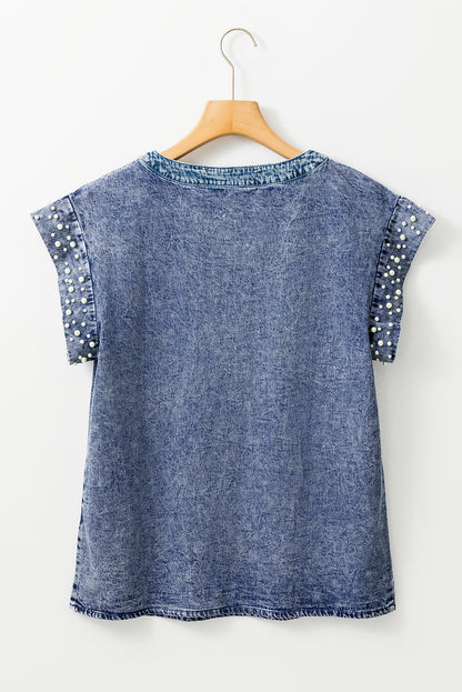 Denim Pearl Acid Wash Top