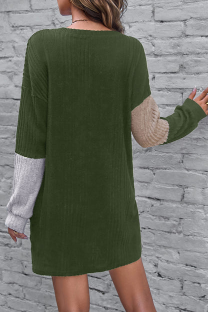 Colorblock Ribbed Long Sleeve Dress