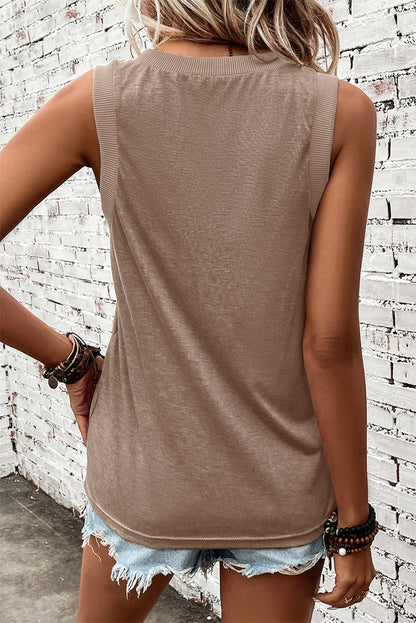 Ribbed Trim V-Neck Tank Top