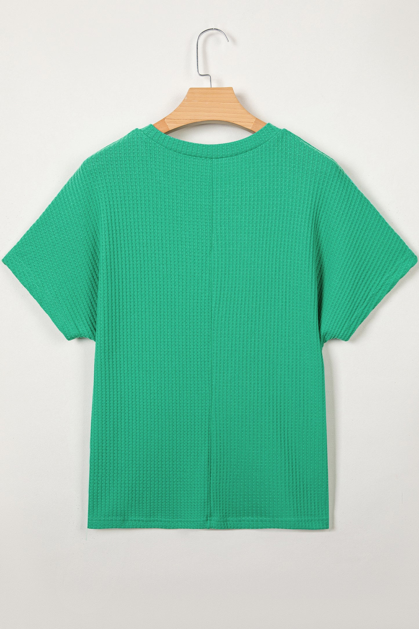 Solid Waffle Knit Dolman Short Sleeve Loose Top