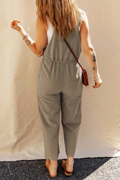 Button Straps Drawstring Cropped Overall