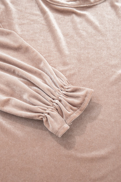 Solid Velvet Frilled Neck Long Sleeve Top