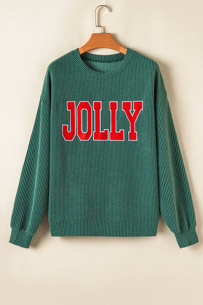 Christmas Letter Print Corded Knit Top & Pants Set