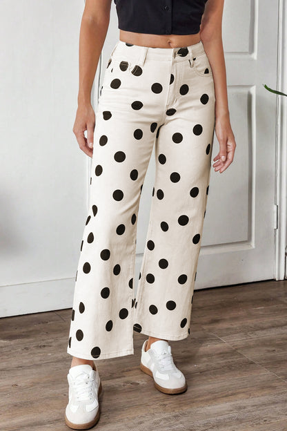 Polka Dot Wide Leg Ankle Length Jeans